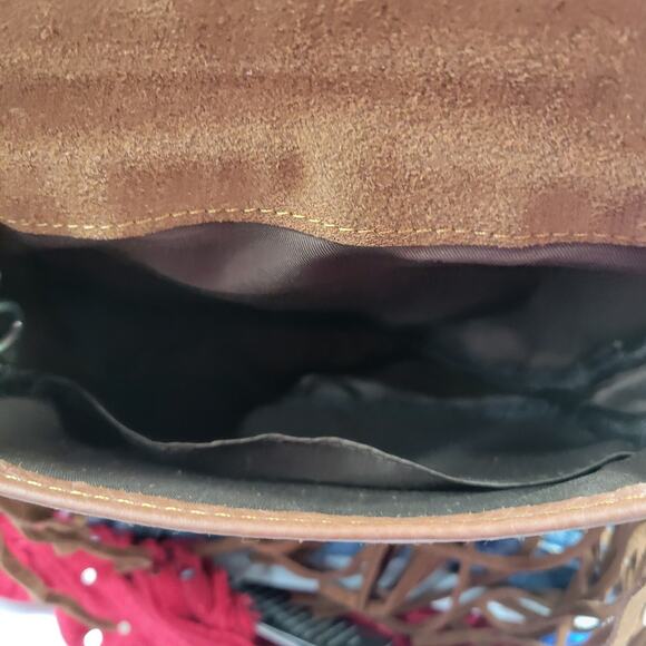 Native American Chief Head Crossbody Fringed Purse Genuine Leather Embossed Brow - Picture 9 of 16